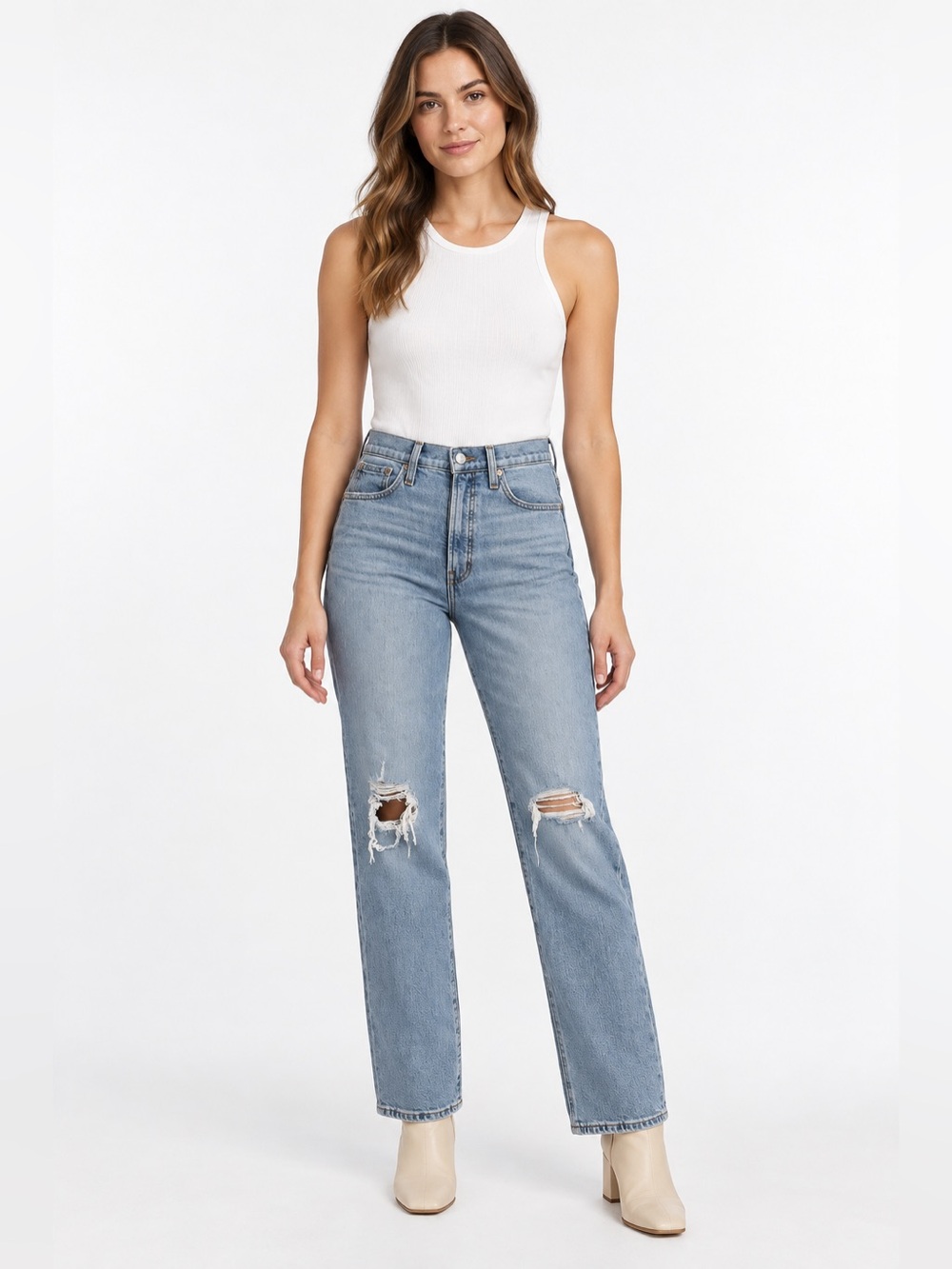 Madewell The Perfect Vintage Straight Jeans Size 27 Light Wash Distressed